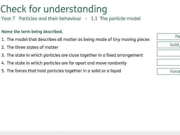Chemistry KS3 - Check for understanding Q&As