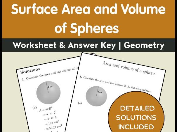 Surface Area and Volume of Spheres Worksheet & Answer Key | Geometry