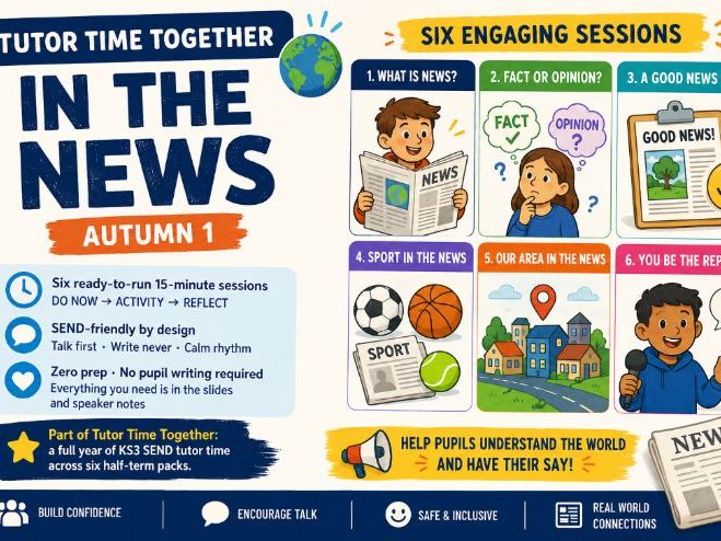 KS3 SEND Tutor Time — In the News | 6 Ready-to-Run 15-Minute Form Time Sessions