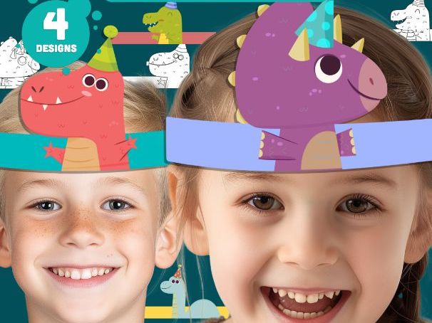 Dinosaur Birthday Headbands, Printable Paper Crowns, Color Your Own Party Hats