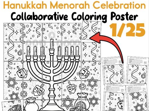Hanukkah Menorah Celebration Collaborative Poster | Winter Holiday Coloring Art