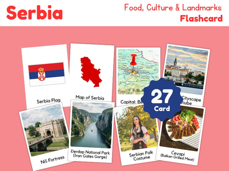 Serbia Geography Flashcards | 27 Printable Country Study Cards