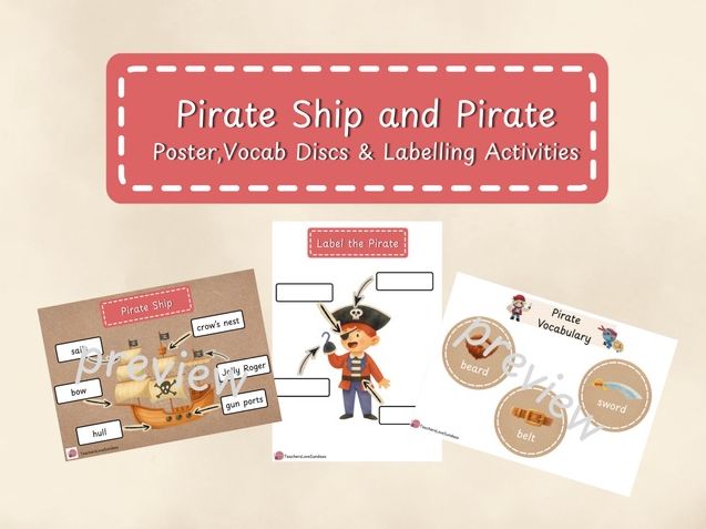 Pirate Ship & Pirates Poster, Vocab & Labelling Activities
