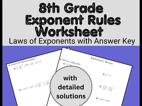 8th Grade Exponent Rules Worksheet | Laws of Exponents with Answer Key
