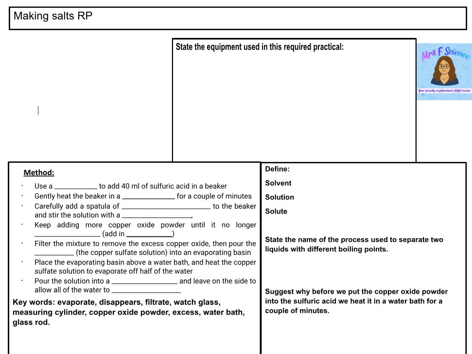 MAKING SALTS REQUIRED PRACTICAL WORKSHEET