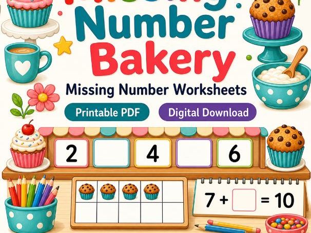 Missing Number Bakery | Missing Number Worksheets | Printable PDF | Digital Download