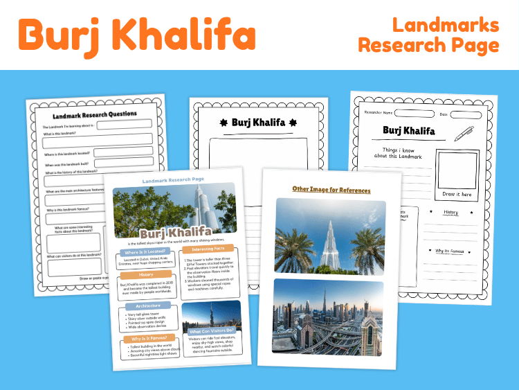Burj Khalifa Landmark Research Project | Dubai Geography Worksheets