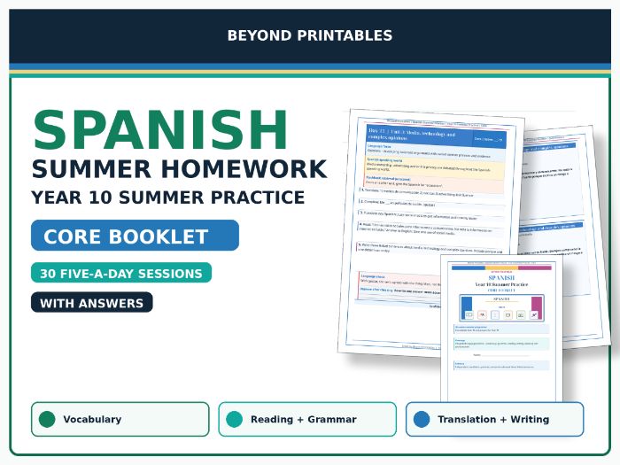 Spanish Summer Homework Booklet: Year 10 Summer Practice Core with Answers