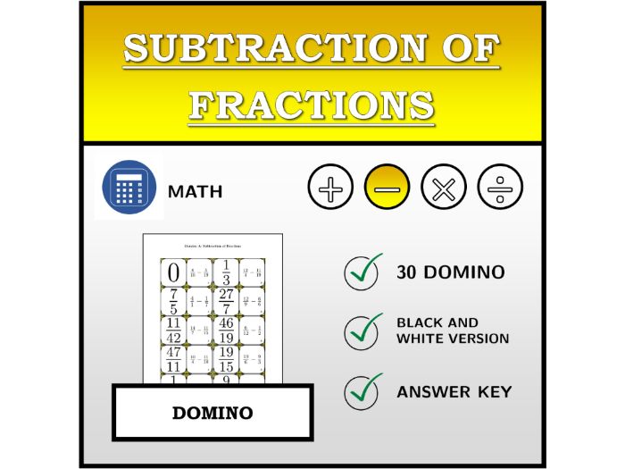 Domino | Subtraction of Fractions | Math Activity