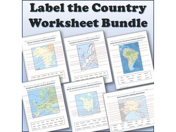 Labeling the Countries on each Continent Worksheet Bundle - Geography