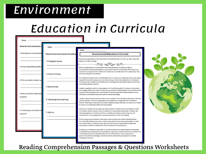 Education in Curricula Reading Comprehension Passages & Questions Worksheets