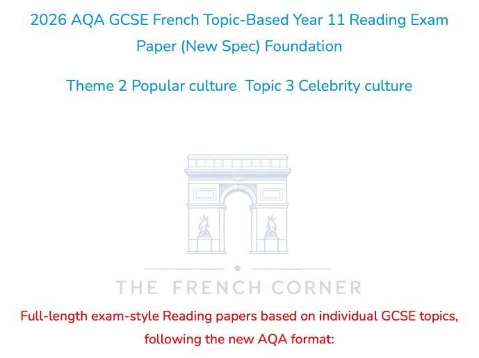 2026 AQA GCSE French Topic-Based Reading Exam Paper 2.3 – Foundation Tier
