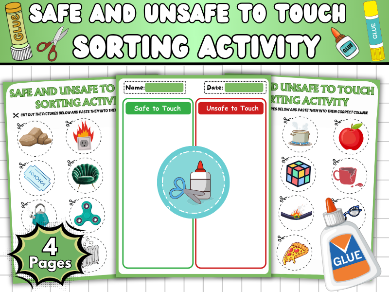 Safe and Unsafe to Touch Sorting Activity-Cut and Paste Activity for Kids-Worksheets