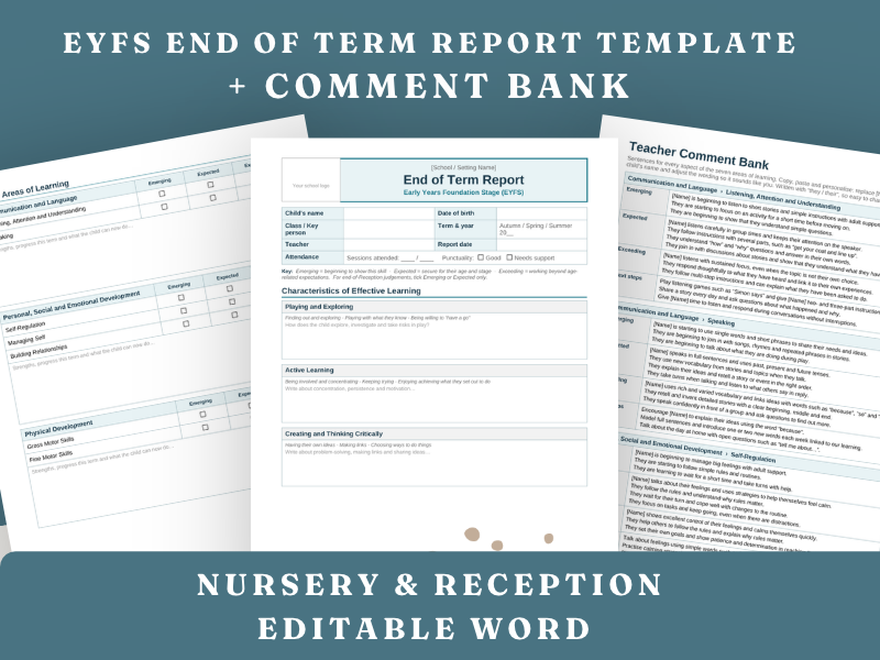 EYFS End of Term Report Template + Comment Bank | Editable Word | Nursery & Reception