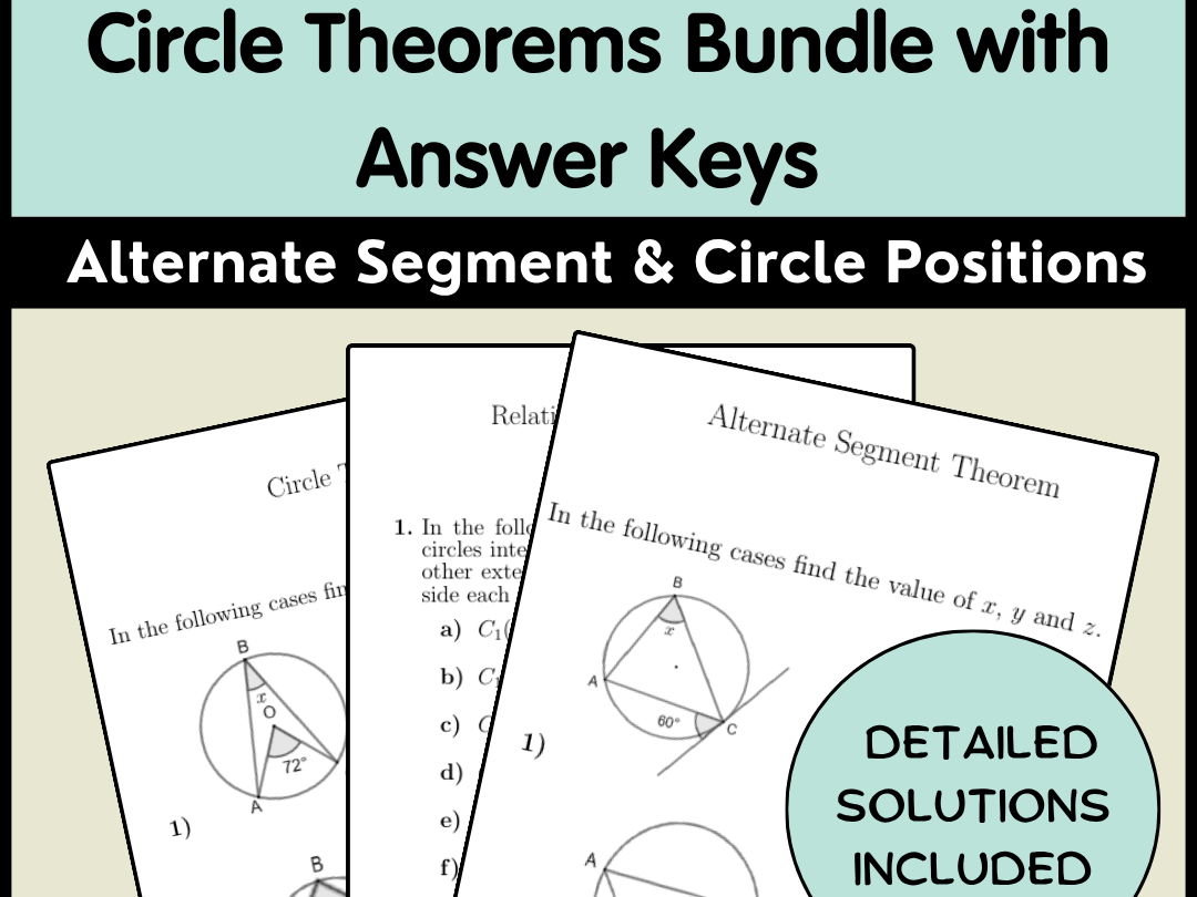 Circle Theorems Bundle with Answer Keys | Alternate Segment & Circle Positions