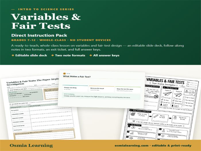 Variables & Fair Tests Direct Instruction Pack