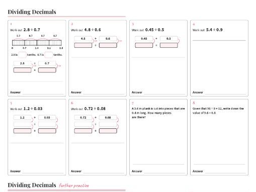 Dividing Decimals Worksheet GCSE Maths