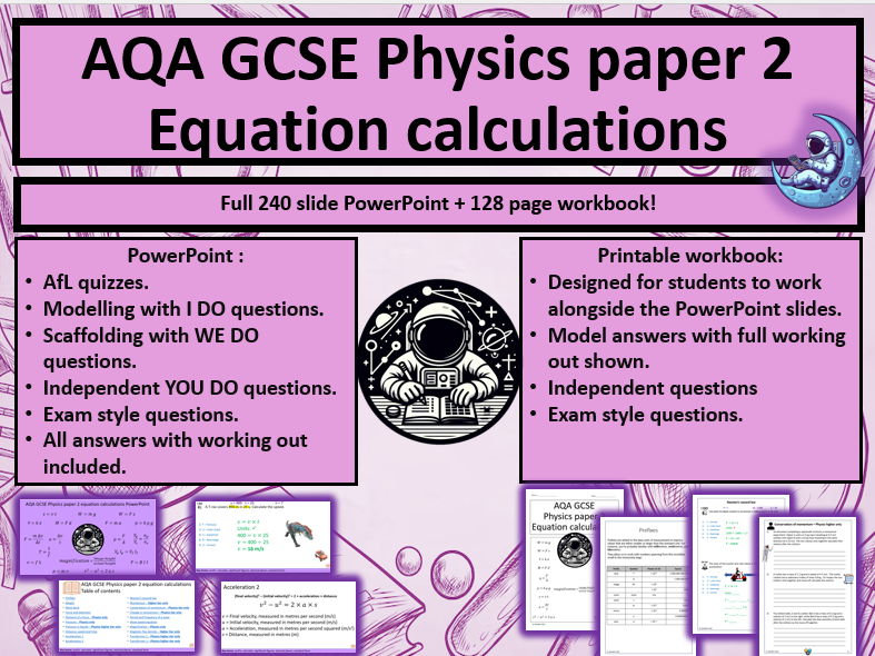 AQA GCSE Physics paper 2 calculations powerpoint + workbook