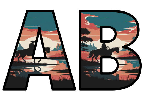 Man Horse Silhouette Walking Scene Lettering Set Display Title Letters ...