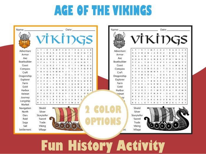 Age of the Vikings Word Search Puzzle | Fun History Activity for Grades 4–7