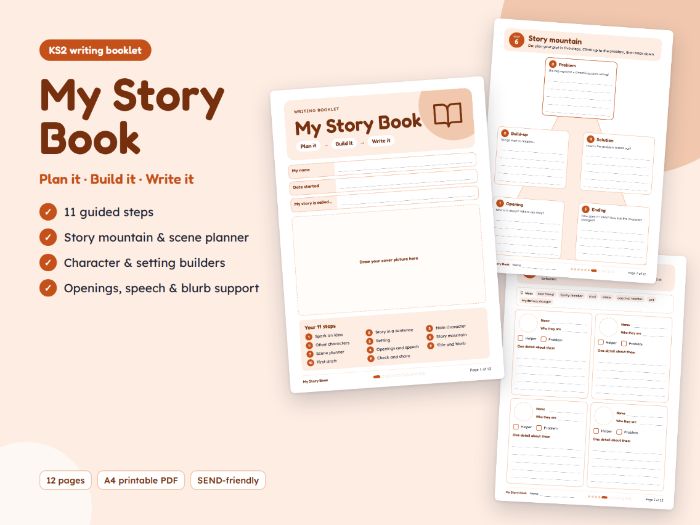 My Story Book – 12-Page Guided Story Planning & Writing Booklet (KS2, SEND-Friendly)
