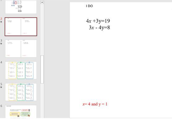Solve a pair of linear simultaneous equations by adjusting both equations
