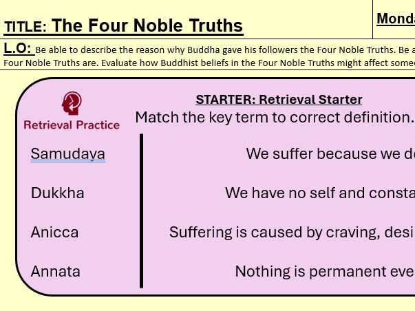 The Four Noble Truths - KS3 Buddhism - Religious Education