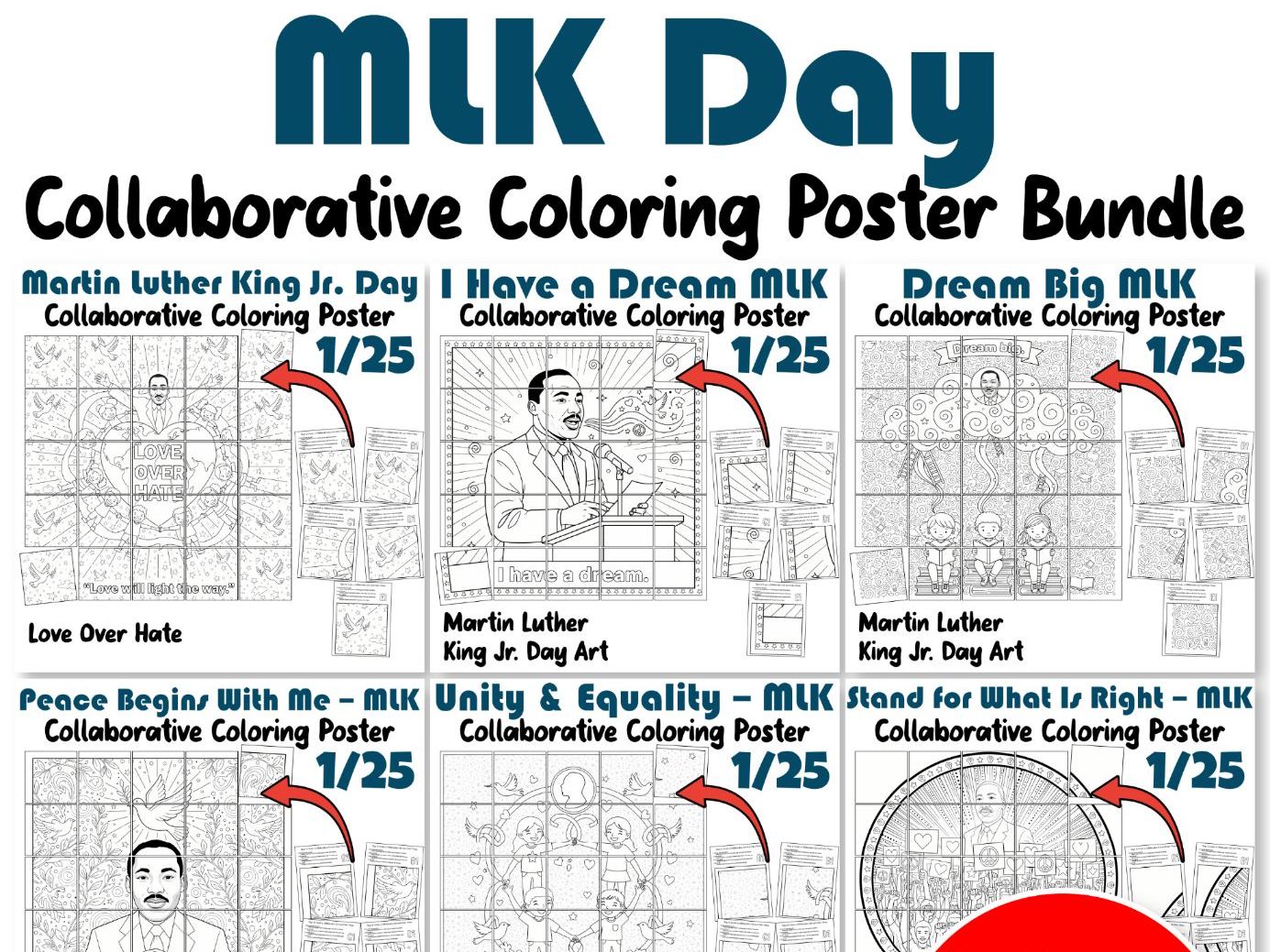 MLK Day Collaborative Coloring Posters Bundle | Martin Luther King Jr. Art
