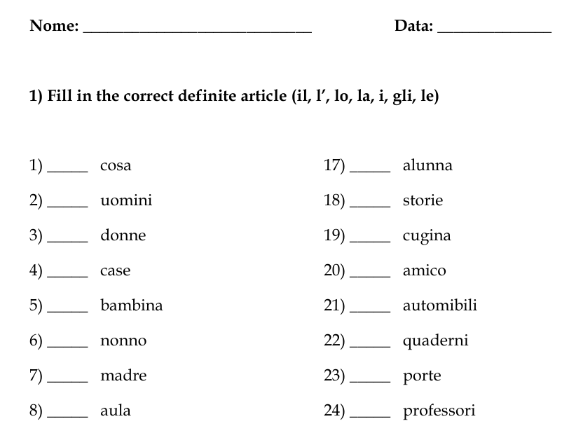 Definite and Indefinite Articles in Italian
