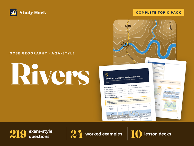 GCSE Geography Rivers Complete Pack (AQA-style): Landforms, Hydrographs and Flooding