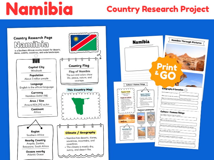 Namibia Country Research Project | Geography & Culture Worksheets