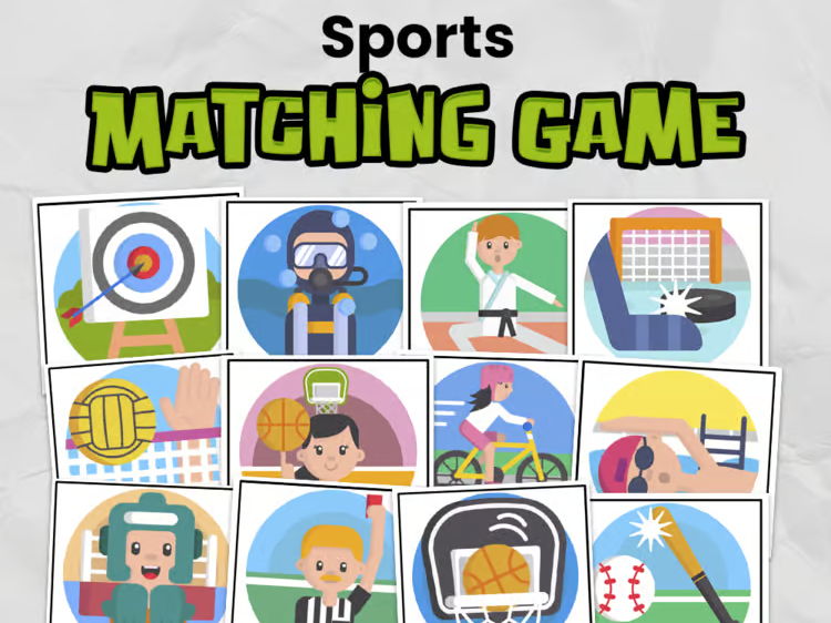 Sports Matching Card Game | Memory Game Centers for Kindergarten or EYFS