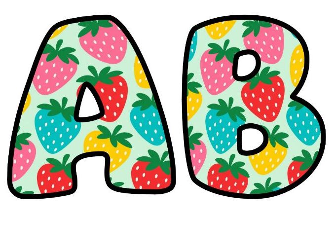 Strawberries on Mint Bubble Letters | Botanical Bulletin Board Letters | Classroom Display Pack