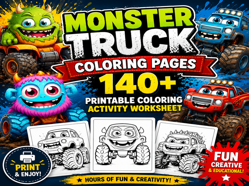 MONSTER TRUCK Coloring Pages, 140+ Printable Coloring Activity Worksheet