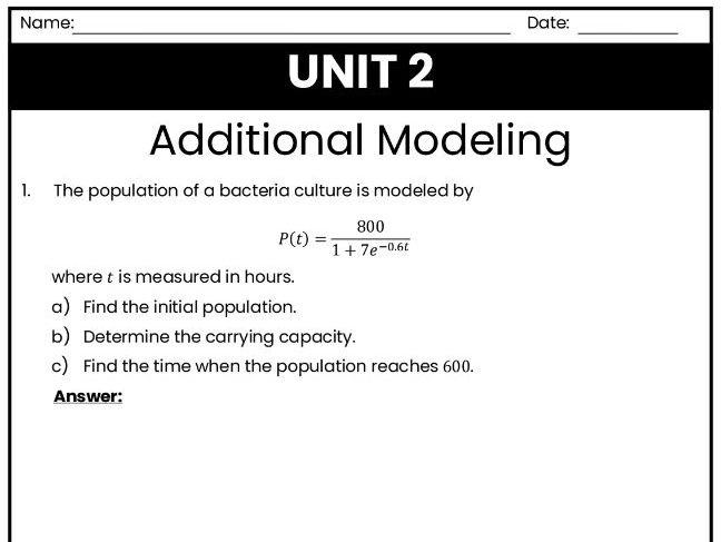 IB Math AI Worksheet 2.9 - Additional Modeling
