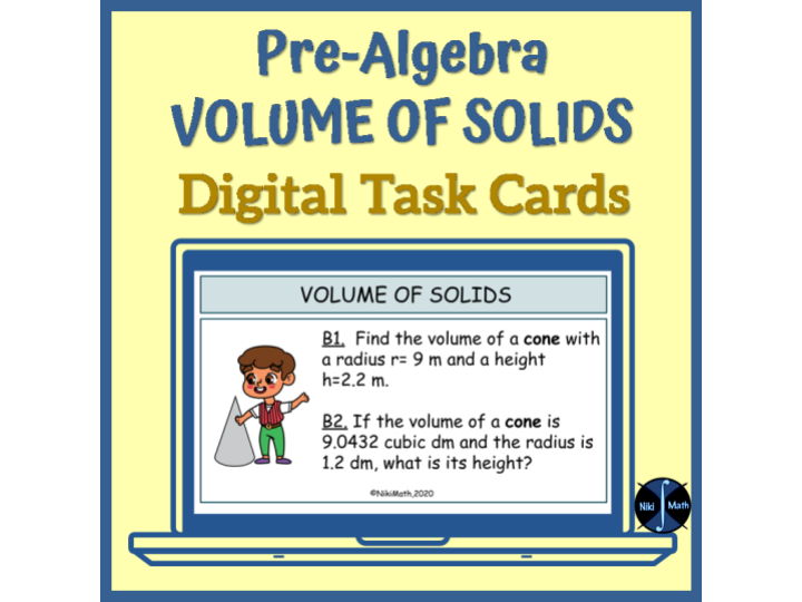 Volume of Solids 6th-8th Grades - 12 Digital Review Task Cards/Practice/