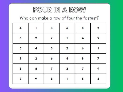 Four in a Row addition game board