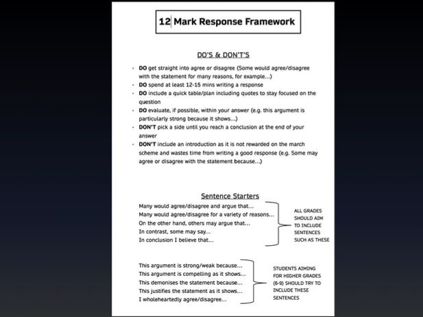 GCSE Religious Studies - 12 Mark Framework