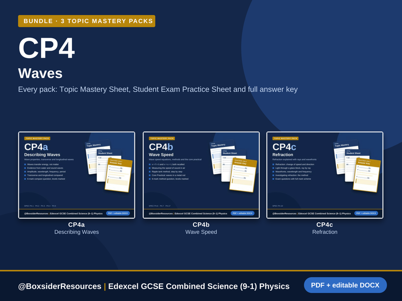 CP4 Waves | Edexcel Combined Science (9-1) | 3 Topic Mastery Pack Bundle