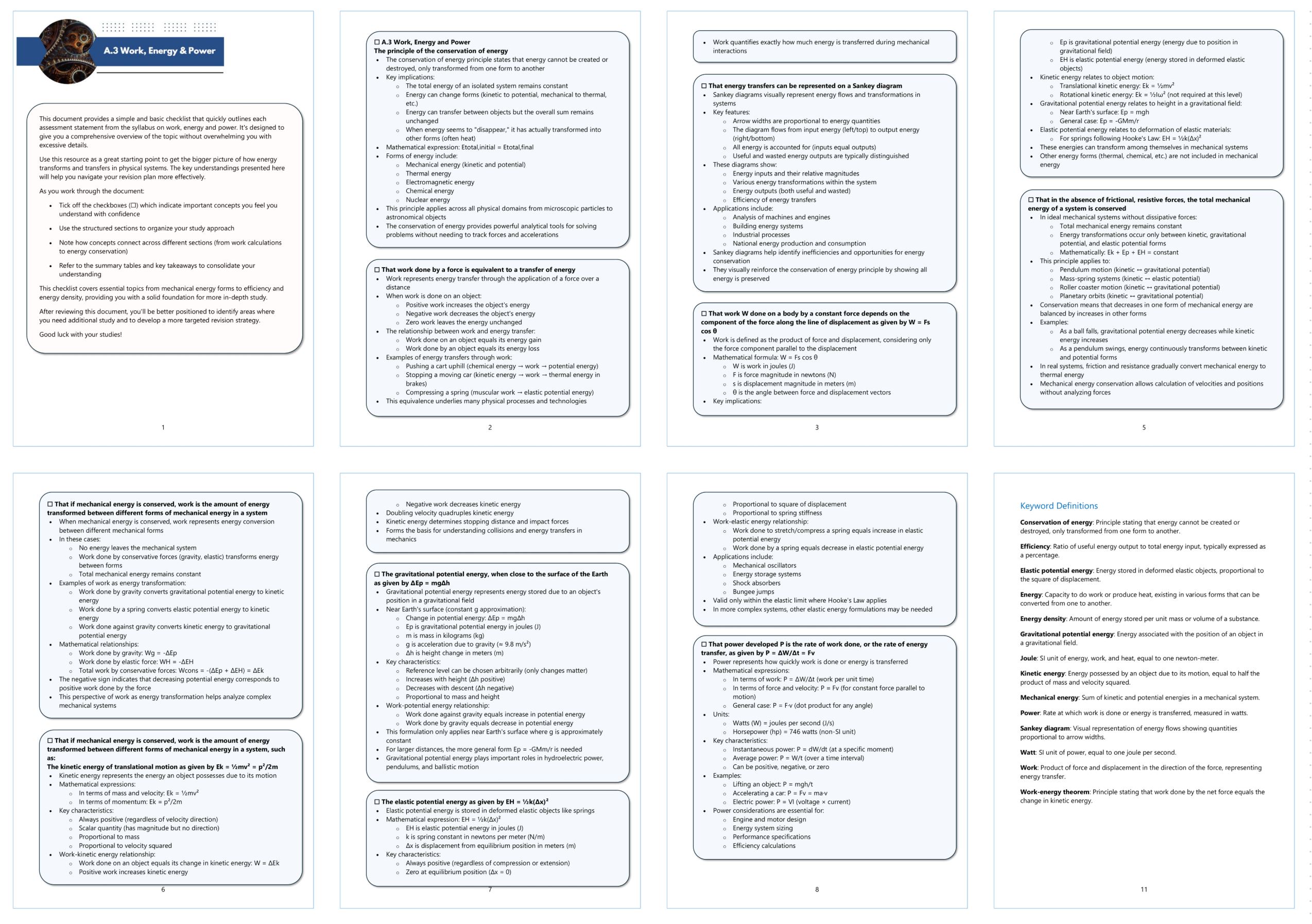 IB DP Physics: A.3 Work, Energy & Power – Condensed Topic Revision ...