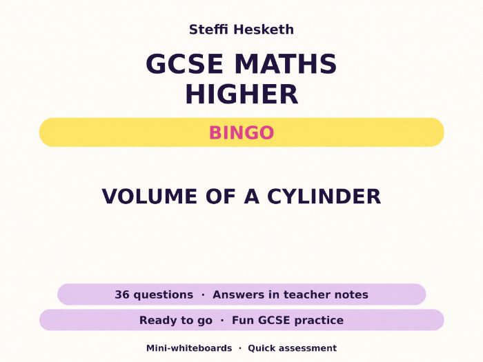 Volume of a Cylinder GCSE Maths Higher Bingo