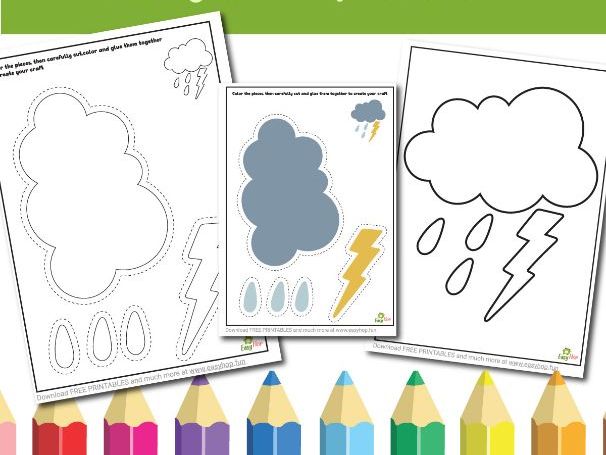 Storm Cloud Art & Craft Printable Pack | Cut, Color, and Glue Activity for Kids | 3-Page Digital Dow