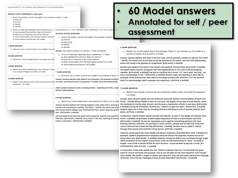 GCSE Model Answers Islam Beliefs FULL SET AQA