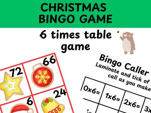 6 times table Christmas bingo game