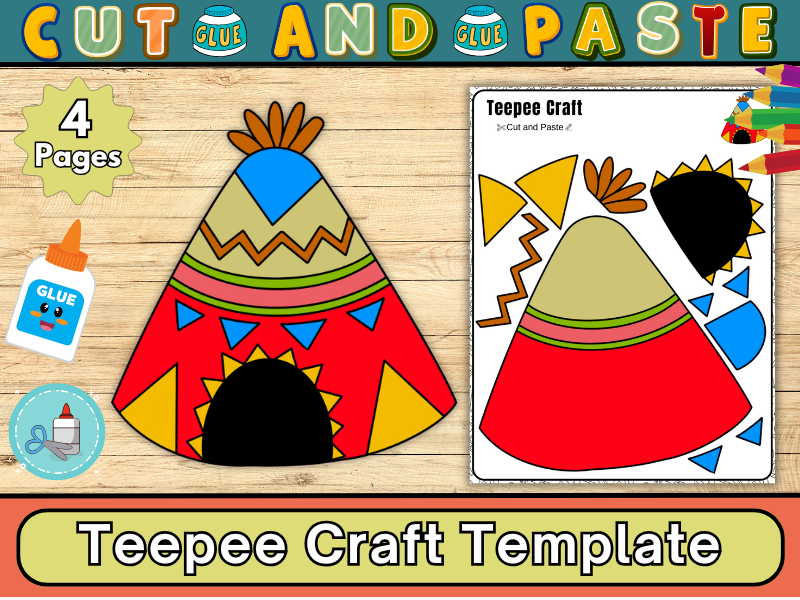 Teepee Craft Template | Native American Day Craft Activity | Cut & Glue Activity for Kids