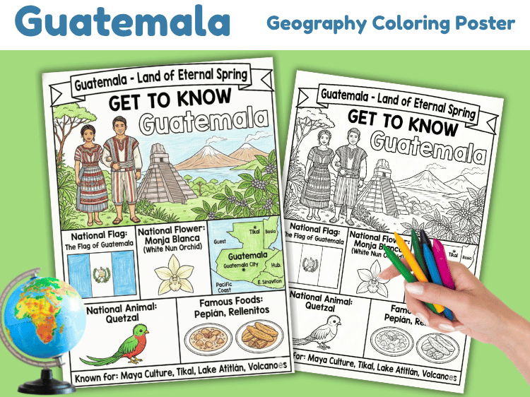 Guatemala Geography Coloring Poster | Country Facts & Culture