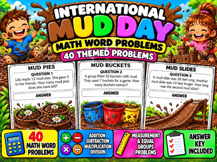International Mud Day Math Word Problems | 40 Themed Problems & Answer Key