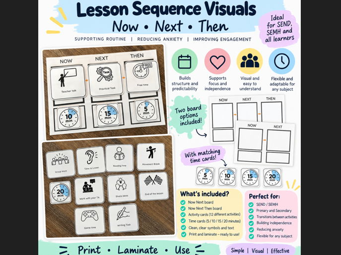 SEND Now, Next & Then visual Sequence board