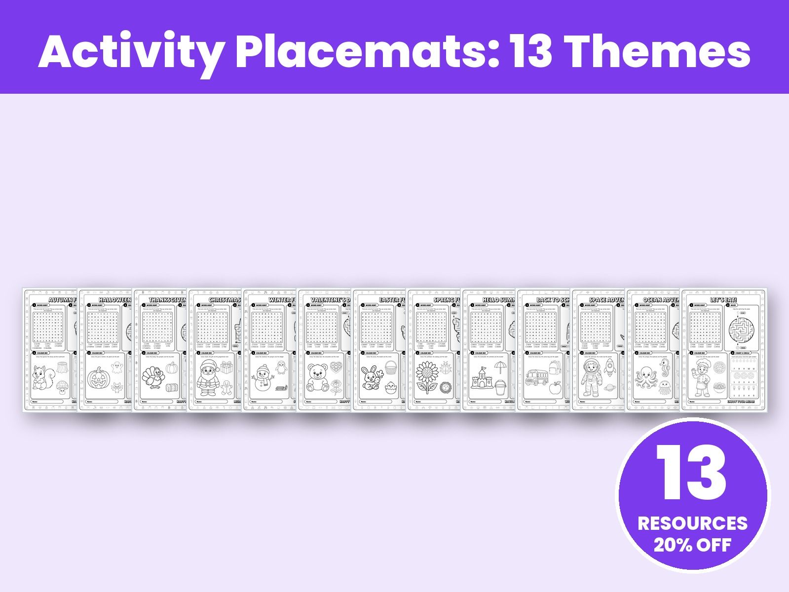 Activity Placemats Bundle 13 Themes