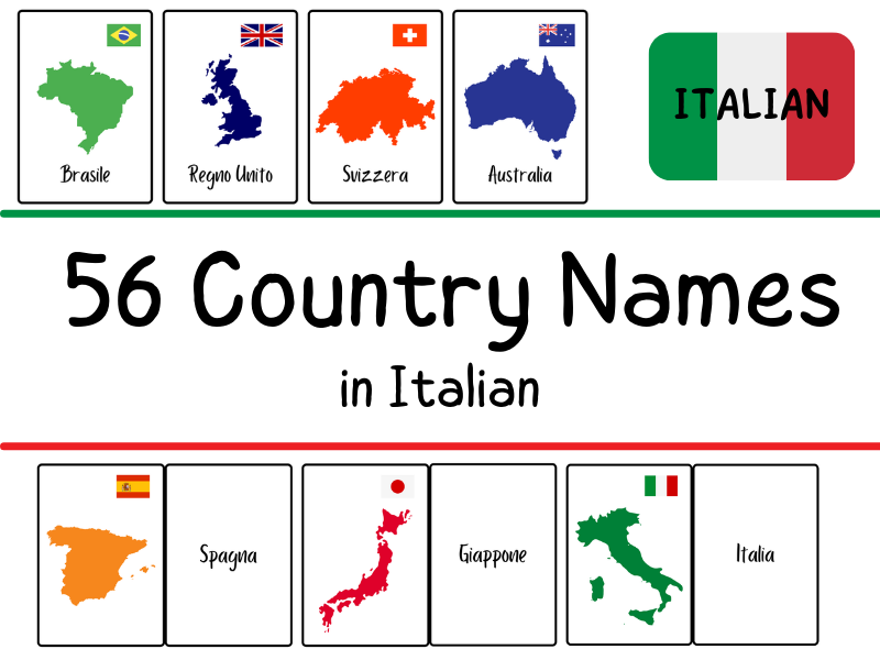 Italian Flashcards - 56 Countries Around the World - Italian Vocabulary Practice